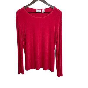 Chicos Travelers Top Womens 2 Pink Long Sleeve Slub Knit Slinky Cruise Trip Vaca